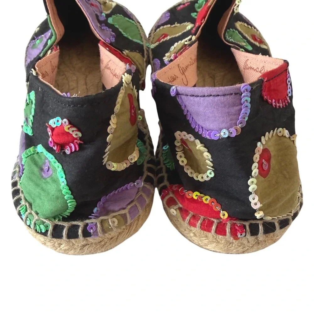 Gaimo Spain Sequin Embroidered Espadrilles Slip On Flat Shoes NWOT Size 40 US 9
